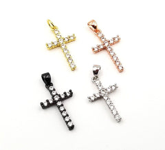 22K Gold Filled Cross Charm Pendant Cubic Zirconia Micro Pave Small Cross Charm Cross Pendant Cross Necklace Tiny Cross Cubic Zirconia CP-Batch-45