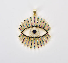 18K Gold Filled Evil Eye with Eyelashes Charm, Micro Pave Evil Eye Pendant, Bohemian Jewelry Amulet Protection Necklace Supply, CP_Batch57