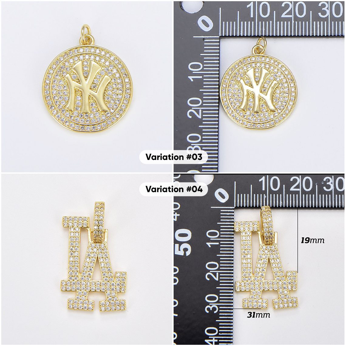 18K Gold Filled Baseball Fan Charm Pendant, NY Initial, LA Initial, SF Initial, Baseball Bat and Ball Charm, CPBatch61