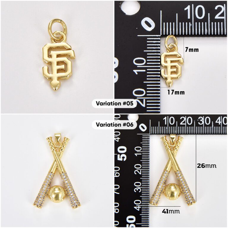 18K Gold Filled Baseball Fan Charm Pendant, NY Initial, LA Initial, SF Initial, Baseball Bat and Ball Charm, CPBatch61