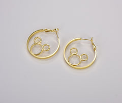 1 pair Mouse Hoop Earrings, Gold Filled Mouse Head Stud Earrings, Mouse Studs, Kids Earrings, Gift for Her, ER215