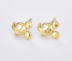 1 pair Mouse Stud Earrings, Gold Filled Mouse Head Earrings, Kids Earrings, Gift for Her, Everyday Earrings, 12x10mm, ER251