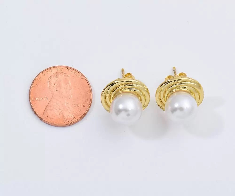 18K Gold Filled 1 pair Freshwater Pearl Stud Earrings, Mabe Pearl Earrings, Wedding Earrings, Everyday Earrings, Gift for Her, 15mm, ER278