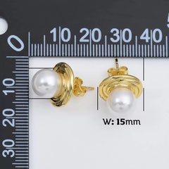 18K Gold Filled 1 pair Freshwater Pearl Stud Earrings, Mabe Pearl Earrings, Wedding Earrings, Everyday Earrings, Gift for Her, 15mm, ER278