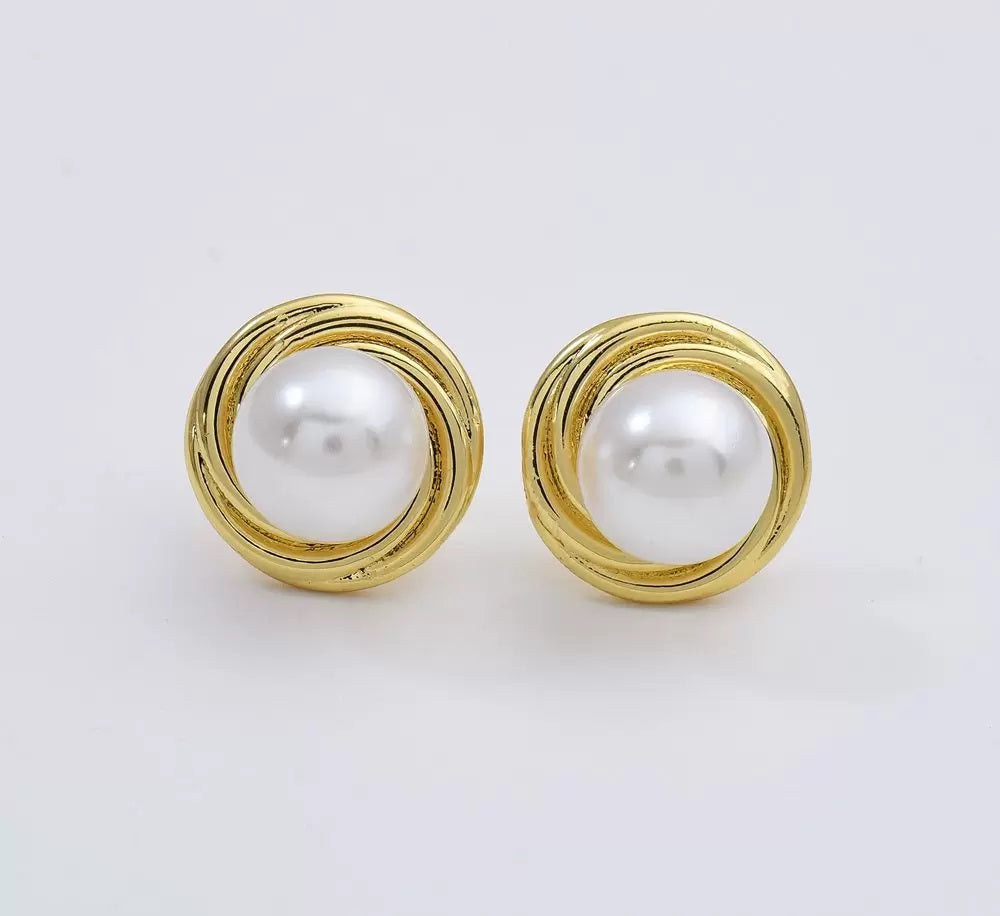 18K Gold Filled 1 pair Freshwater Pearl Stud Earrings, Mabe Pearl Earrings, Wedding Earrings, Everyday Earrings, Gift for Her, 15mm, ER278