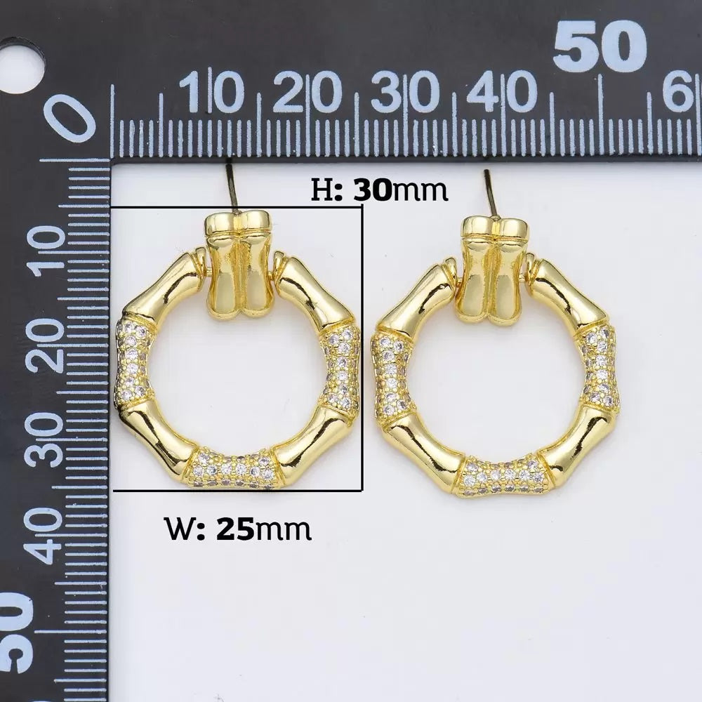 18K Gold Filled 1 pair Bamboo Hoop Earrings, Vintage Fashion Party Evening Earrings for Women Girls Birthday Gifts, Everyday Earrings, ER279