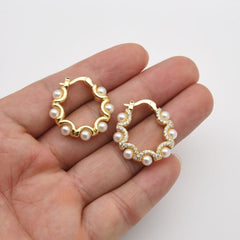 18K Gold Filled Elegant White Pearl Hoop Earrings, Hoop Earrings CZ Micro Pave, Wedding Earrings, Everyday Earrings, Gift for Her, 1 pair, ER289