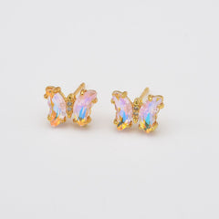 18K Gold Filled Arcylic Crystal Butterfly Stud Earrings, Monarch Butterfly Push Back Earrings, Hypoallergenic Studs, 1 pair, ER290