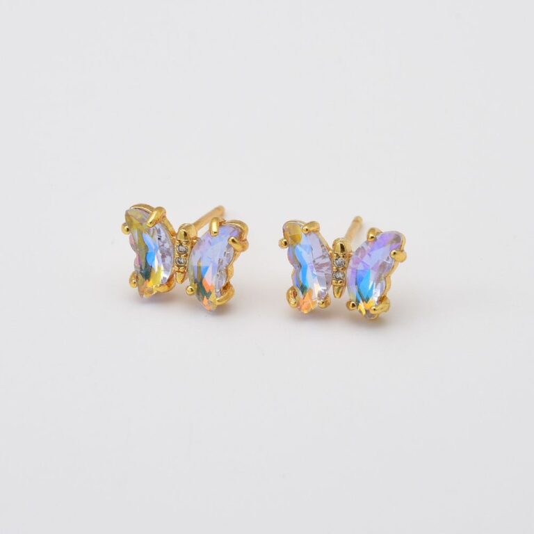 18K Gold Filled Arcylic Crystal Butterfly Stud Earrings, Monarch Butterfly Push Back Earrings, Hypoallergenic Studs, 1 pair, ER290