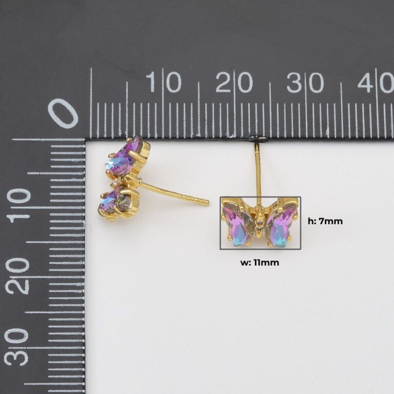 18K Gold Filled Arcylic Crystal Butterfly Stud Earrings, Monarch Butterfly Push Back Earrings, Hypoallergenic Studs, 1 pair, ER290