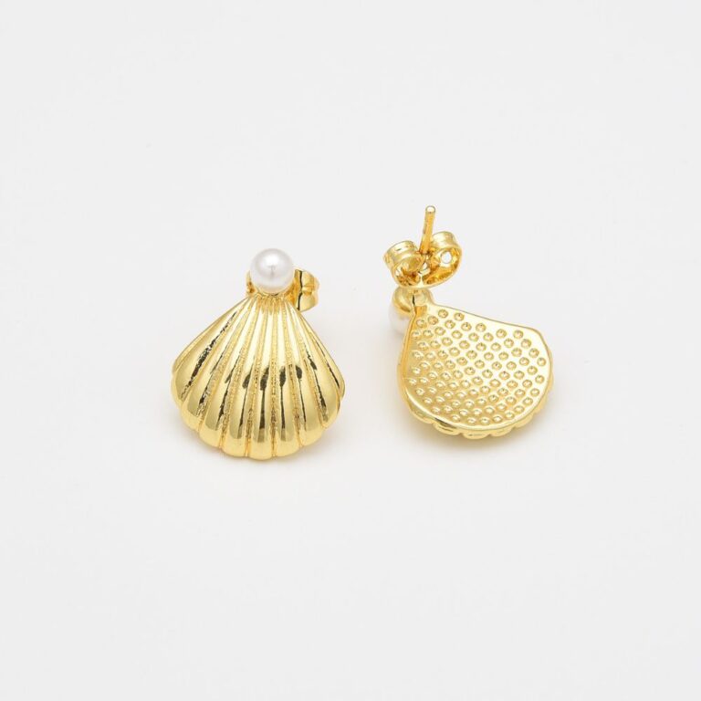 18K Gold Filled Seashell Pearl Stud Earrings, Clam Shell Earrings, Everyday Earrings, Summer Earrings, Gift for Her, 18x14mm, 1 pair, ER291