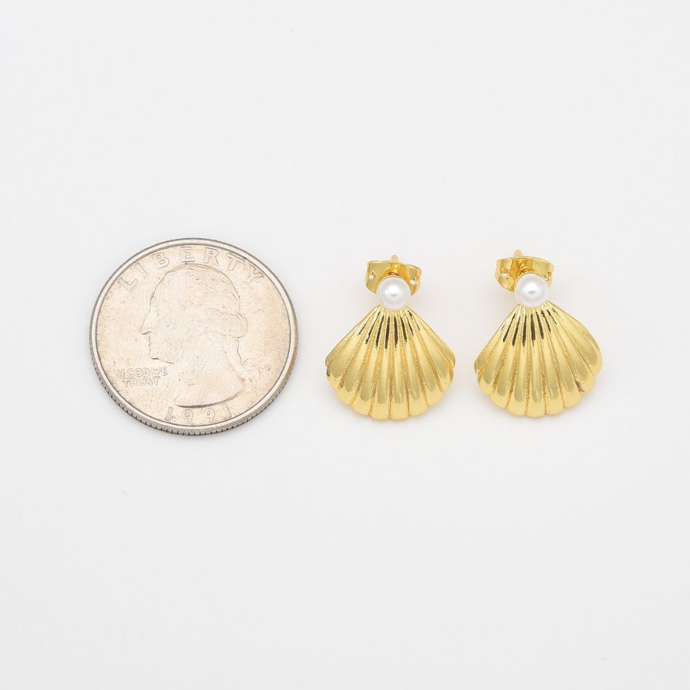 18K Gold Filled Seashell Pearl Stud Earrings, Clam Shell Earrings, Everyday Earrings, Summer Earrings, Gift for Her, 18x14mm, 1 pair, ER291