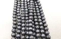 8MM Gunmetal Plated Lava Rock Gemstone round beads, Lava Rock Jewelry Beads Round Volcanic Lava Beads, Full strand 15.5″, GRN062