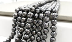 8MM Gunmetal Plated Lava Rock Gemstone round beads, Lava Rock Jewelry Beads Round Volcanic Lava Beads, Full strand 15.5″, GRN062