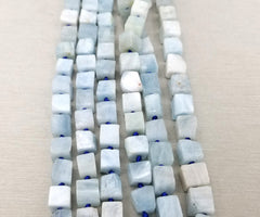 8MM Blue White Aquamarine Beads, Faceted Cube Grade A Genuine Natural Gemstone Loose Beads 15″, OLD-GRN091