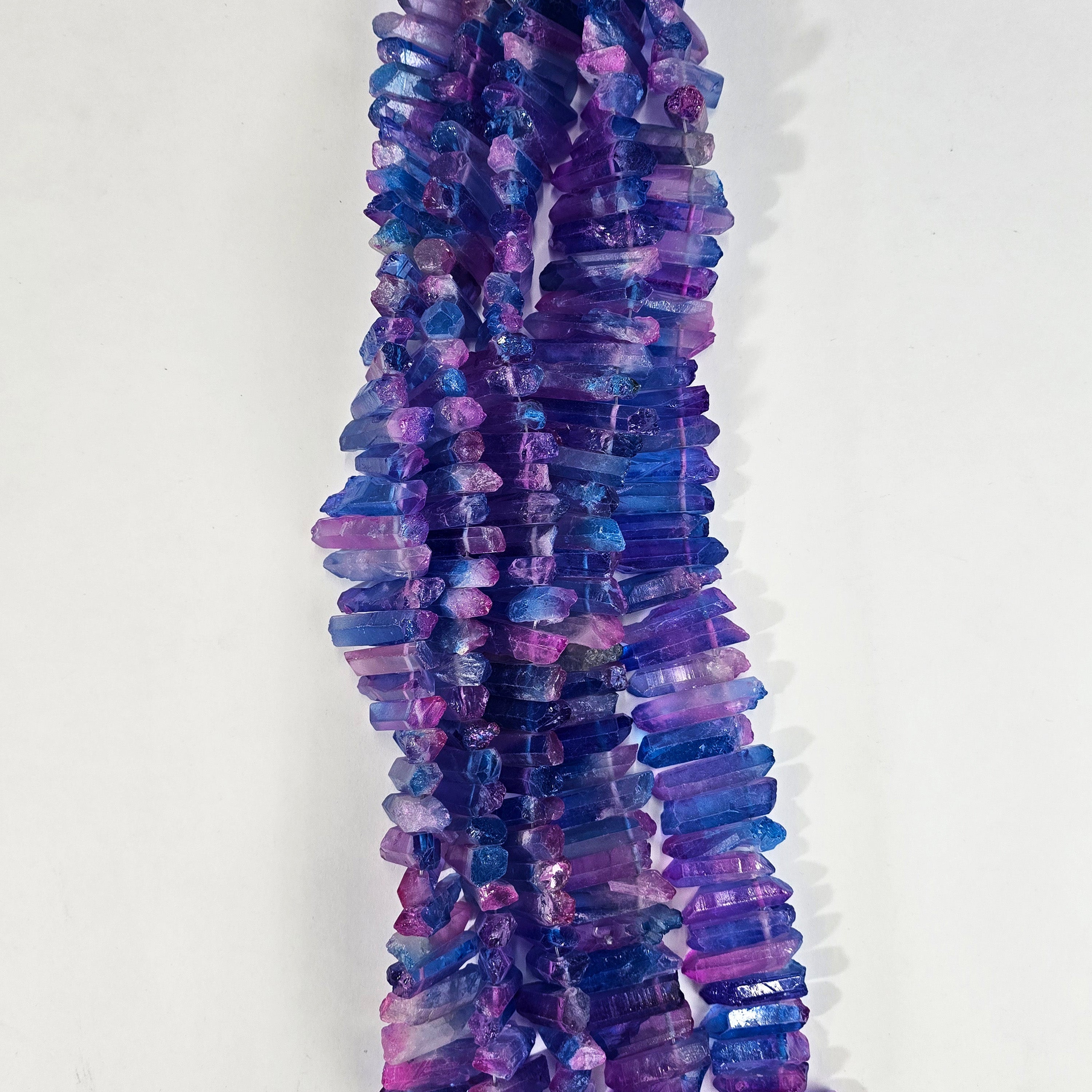 Red Purple Crystal Bead Gemstone Pendant, Natural Form Raw Rough Quartz Wand Shard, 15″ Full Strand, 35x12mm, GRN093