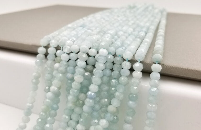 Aquamarine Faceted Rondelle Bead Matte Grade AAA Natural Gemstone Round Loose Beads, Full Strand 15.5 inches, 6mm, GRN099