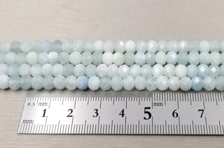 Aquamarine Faceted Rondelle Bead Matte Grade AAA Natural Gemstone Round Loose Beads, Full Strand 15.5 inches, 6mm, GRN099