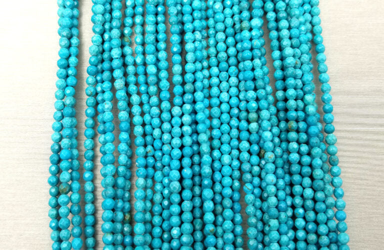 Natural Turquoise Faceted Rondelle Beads Grade AAA Round Loose Beads, Full Strand Round 15.5 inches, 2mm, GRN111
