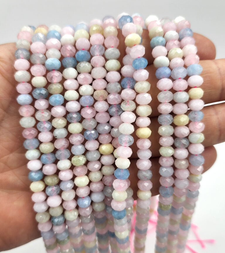 Morganite Bead Hand Cut Rondelle Faceted Gemstone Beads, Morganite Beads, Morganite Gemstone, Full Strand 15.5 inches, GRN173