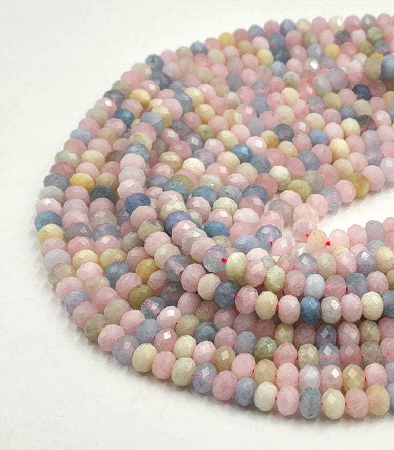 Morganite Bead Hand Cut Rondelle Faceted Gemstone Beads, Morganite Beads, Morganite Gemstone, Full Strand 15.5 inches, GRN173