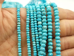 Turquoise Faceted Rondelle Gemstone Beads, Turquoise Bracelet, Turquoise Gemstone, Full Strand 15.5 inches, GRN186