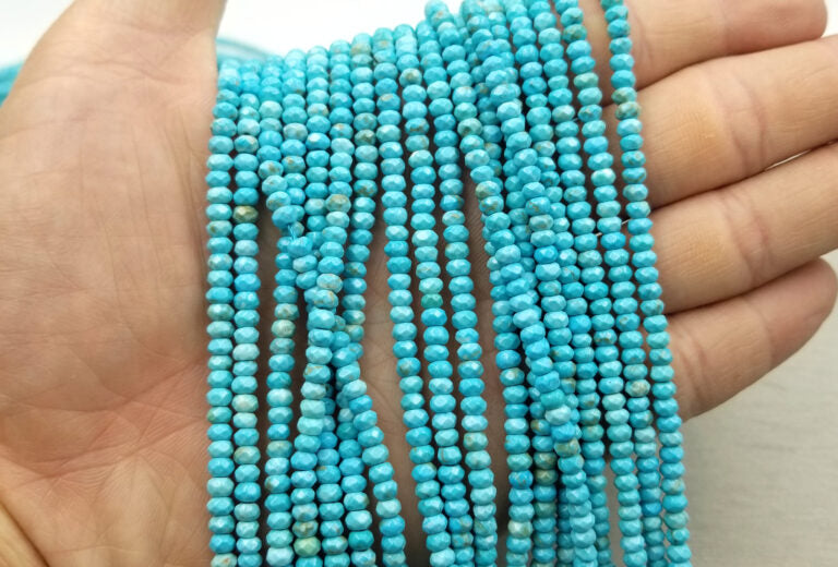 Turquoise Faceted Rondelle Gemstone Beads, Turquoise Bracelet, Turquoise Gemstone, Full Strand 15.5 inches, GRN186