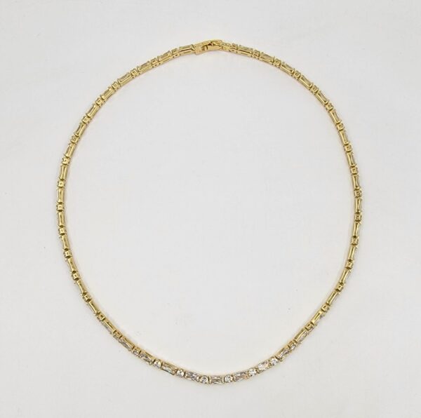 18K Gold Filled Diamond CZ Baguette Necklace, Ready to Wear Gold Filled Baguette & Round Cut CZ Necklace, Minimalist Valentines Gift, 18 inches, CH262