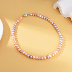 Pink Natural Freshwater Baroque Pearls Choker Necklace with 925 Sterling Silver Clasp, 16″ Elegant Pearl Necklace, Gift for Her, NL011