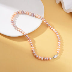 Pink Natural Freshwater Baroque Pearls Choker Necklace with 925 Sterling Silver Clasp, 16″ Elegant Pearl Necklace, Gift for Her, NL011