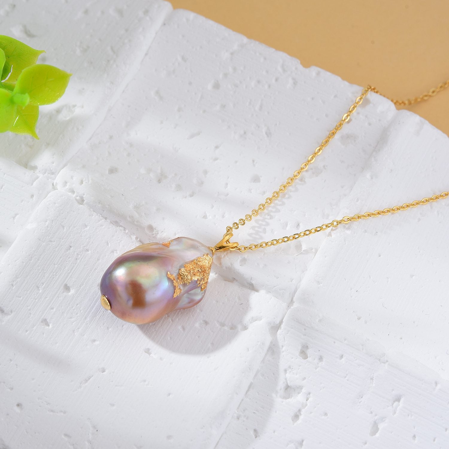 18K Gold Filled Freshwater Pearl Baroque Necklace, Natural Irregular Iridescent Pearl Cable Chain, Peacock Pearl Necklace, NL015