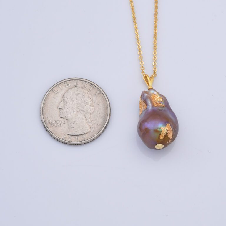 18K Gold Filled Freshwater Pearl Baroque Necklace, Natural Irregular Iridescent Pearl Cable Chain, Peacock Pearl Necklace, NL015