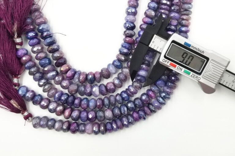 9mm Faceted Rondelle Purple Moonstone Mystic Coated Beads, 8 inches Bead Strand, PRP043