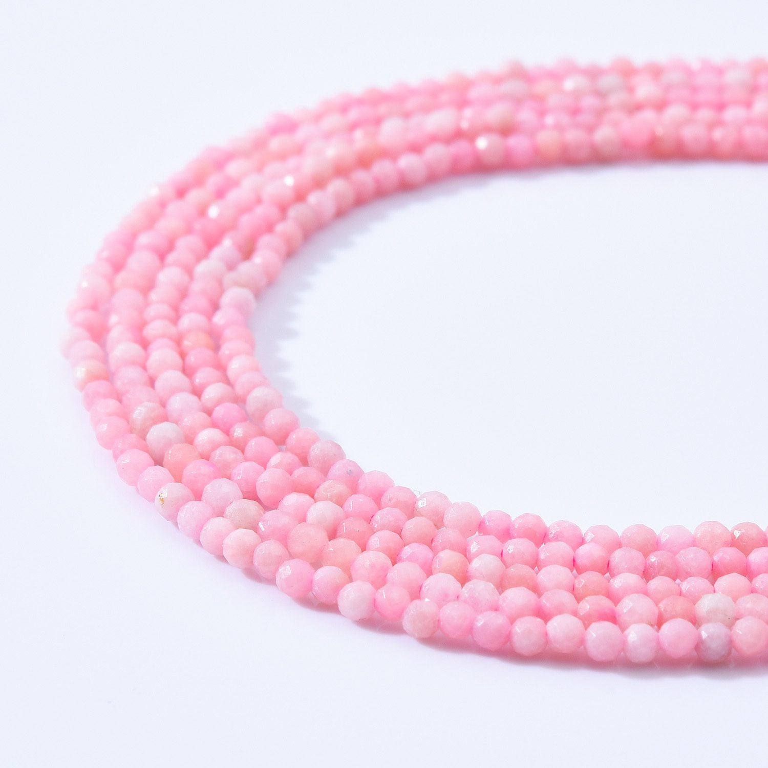 AAA Quality Micro Faceted Natural Peruvian Pink Opal 2.3mm Faceted Round Laser Diamond Cut Pink Gemstone 15.5″ Strand PRP1005