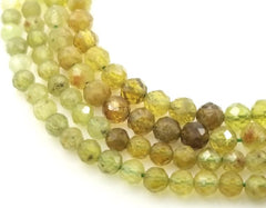 Green Garnet Micro Faceted Natural Round Beads, 2mm/3mm/4mm Laser Diamond Cut Gemstones, 15.5″ Full Strand, PRP321