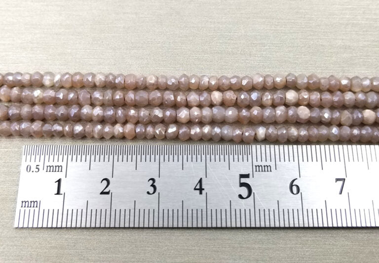 Mystic Moonstone Bead Rondelles, Peach Pink Natural Moonstone Rondelle Beads Full Strand, 4mm, PRP186