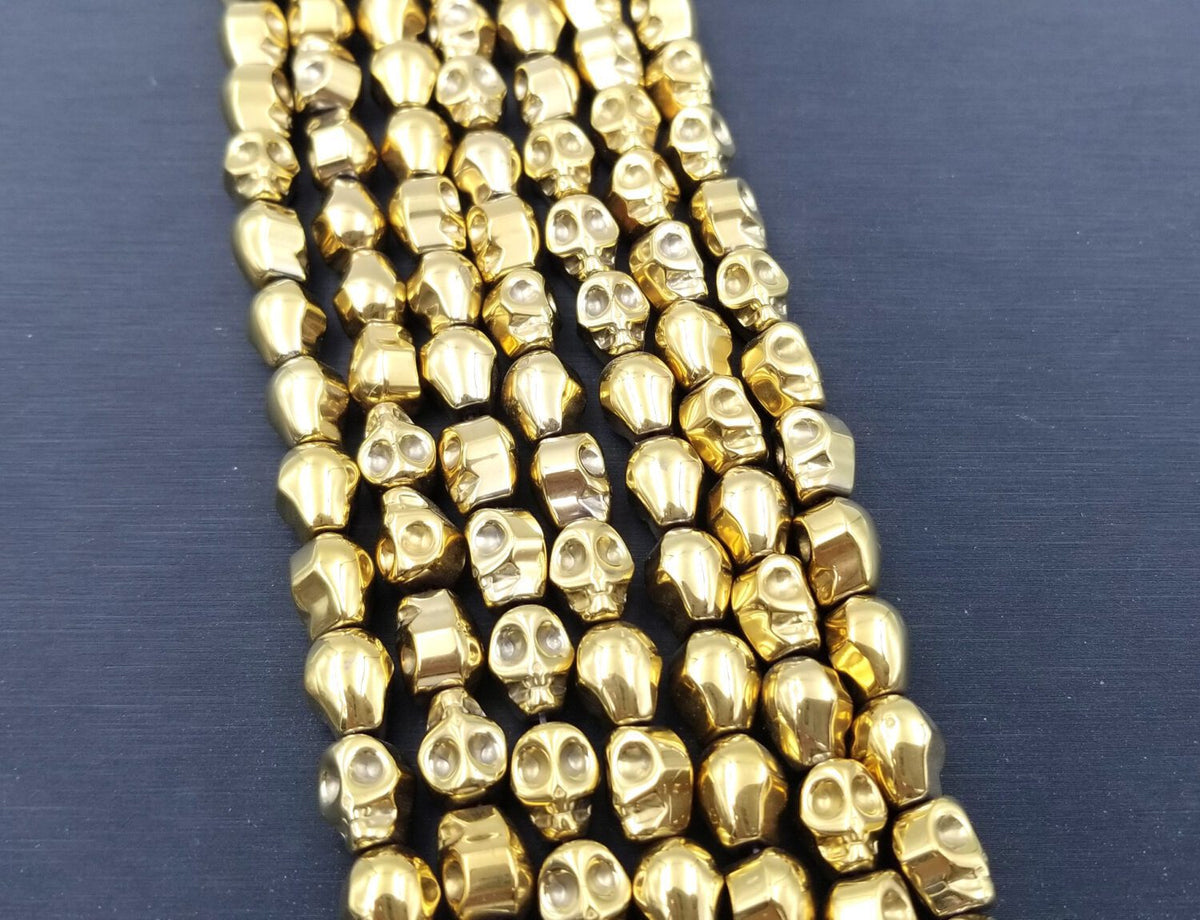 Hematite Skull Shape Gemstone Beads, Hematite Beads, Hematite Stones, Gold Skull Shape Gemstones, Full Strand 15.5 inches, PRP236