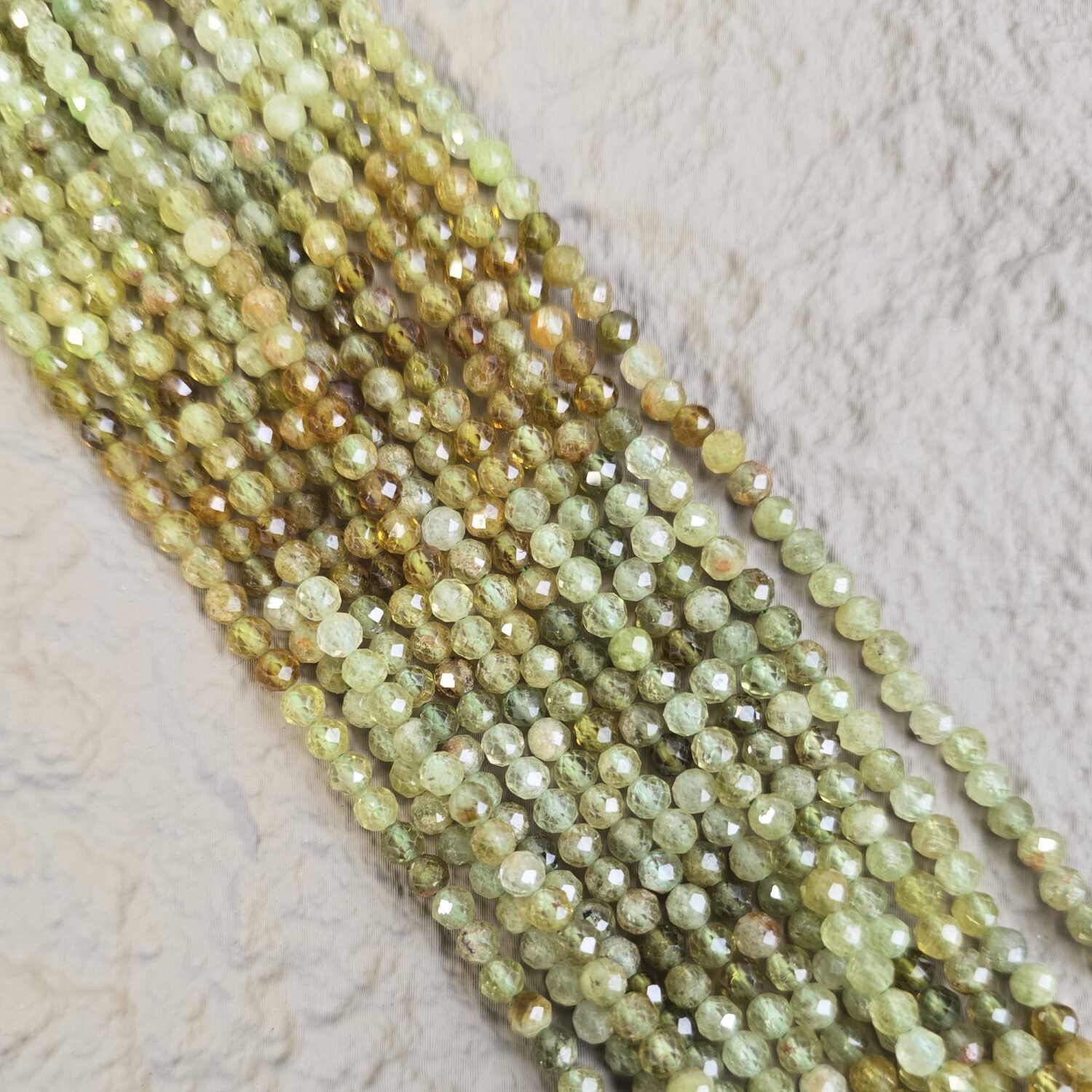 Green Garnet Micro Faceted Natural Round Beads, 2mm/3mm/4mm Laser Diamond Cut Gemstones, 15.5″ Full Strand, PRP321