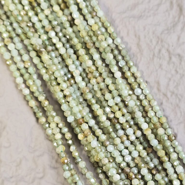 Green Garnet Micro Faceted Natural Round Beads, 2mm/3mm/4mm Laser Diamond Cut Gemstones, 15.5″ Full Strand, PRP321