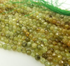 Green Garnet Micro Faceted Natural Round Beads, 2mm/3mm/4mm Laser Diamond Cut Gemstones, 15.5″ Full Strand, PRP321