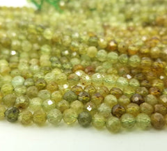 Green Garnet Micro Faceted Natural Round Beads, 2mm/3mm/4mm Laser Diamond Cut Gemstones, 15.5″ Full Strand, PRP321