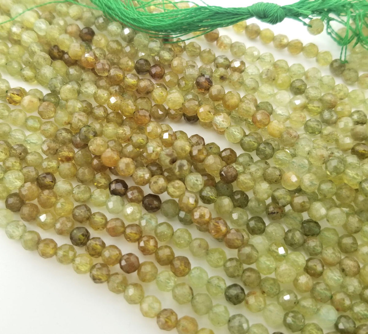 Green Garnet Micro Faceted Natural Round Beads, 2mm/3mm/4mm Laser Diamond Cut Gemstones, 15.5″ Full Strand, PRP321