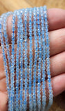 Shimmering Blue Aquamarine Beads, High Quality 3mm and 4mm Faceted Round Gemstones, Full 15.5″ Strand, PRP504