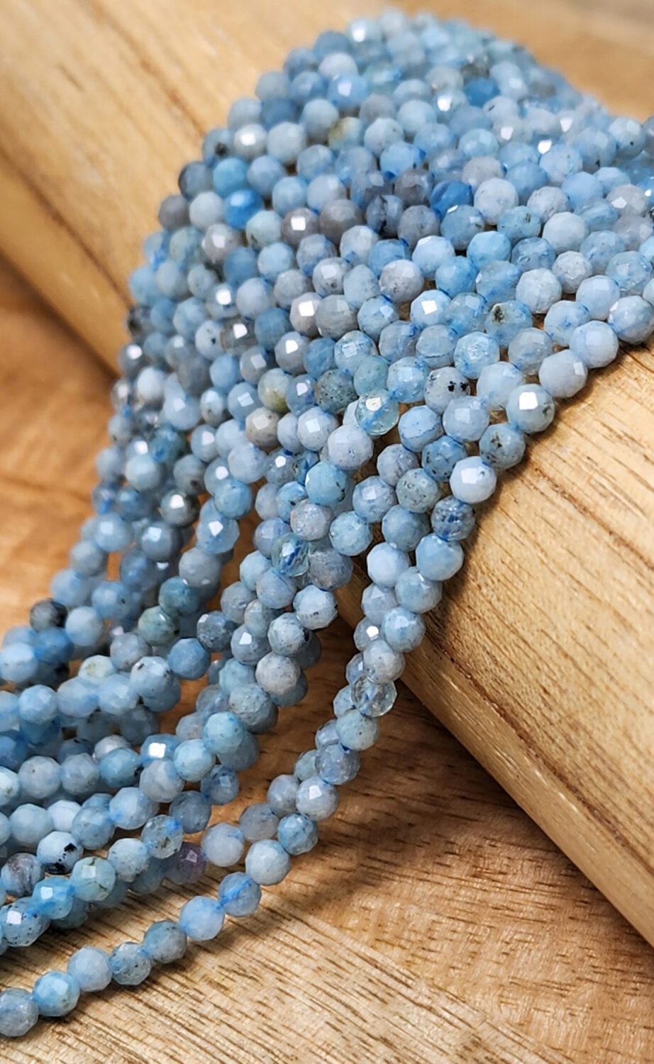 Sparkling Beauty Genuine Aquamarine Gemstone Beads with Laser Diamond Cut – High Quality Micro Faceted Round Beads, 3.5mm Size on a 15.5″ Strand – PRP576