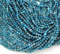 4mm AAA Natural Blue Apatite Faceted Round Beads, Small Micro Faceted, Laser Diamond Cut Gemstone, 15.5″ Strand PRP581