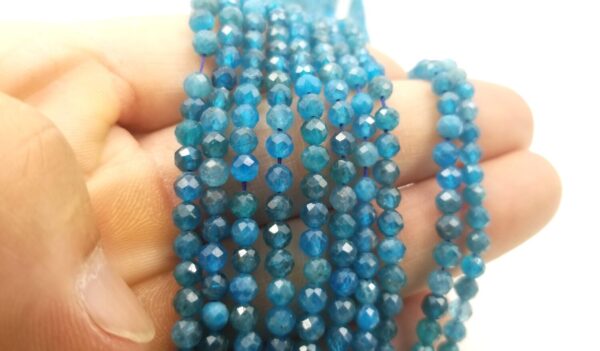 4mm AAA Natural Blue Apatite Faceted Round Beads, Small Micro Faceted, Laser Diamond Cut Gemstone, 15.5″ Strand PRP581