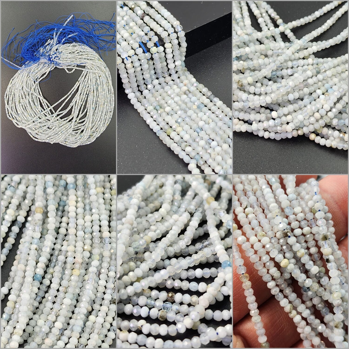 AAA Faceted Natural Blue Aquamarine 3x2mm Round Beads Super Translucent Micro Laser Diamond Cut Gemstone 15.5″ Strand, PRP661#02