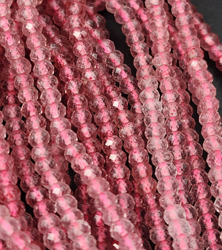 AAA Micro Faceted Natural Mauve Pink Red Strawberry Quartz 3x2mm Round Beads 15.5″ Strand, PRP661#03