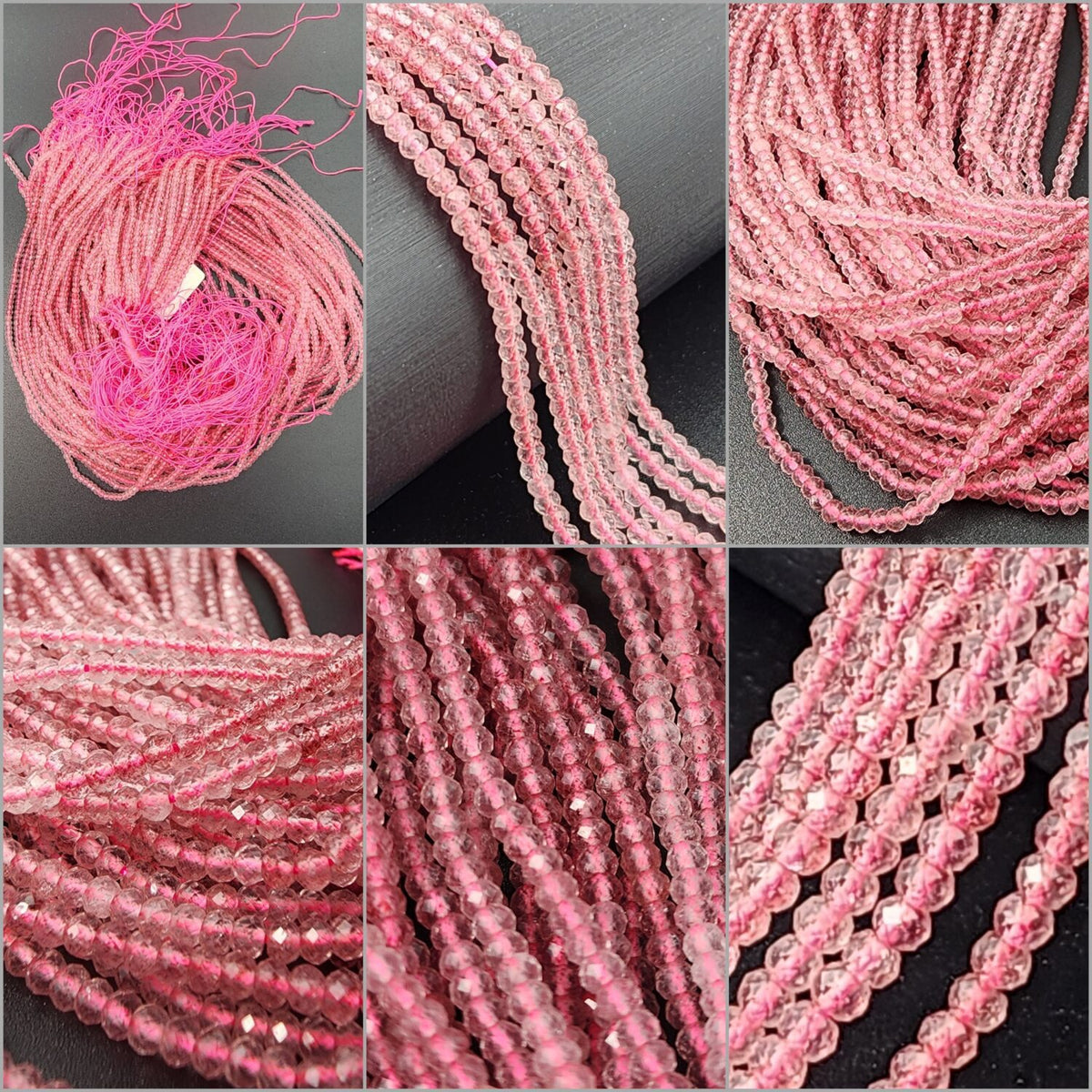 AAA Micro Faceted Natural Mauve Pink Red Strawberry Quartz 3x2mm Round Beads 15.5″ Strand, PRP661#03