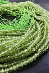 AAA Natural Green Peridot 3x2mm Faceted Round Beads Micro Laser Diamond Cut Real Genuine Gemstone 15.5″ Strand, PRP661#04